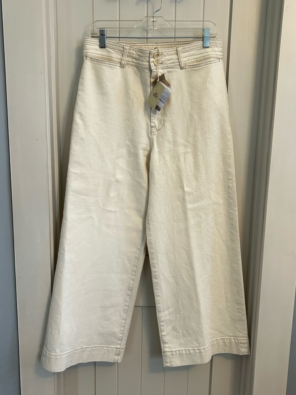 NWT Faherty High-Rise Harbor Crop Wide-Leg Organic Cotton Pants Dune Wash Sz 31
